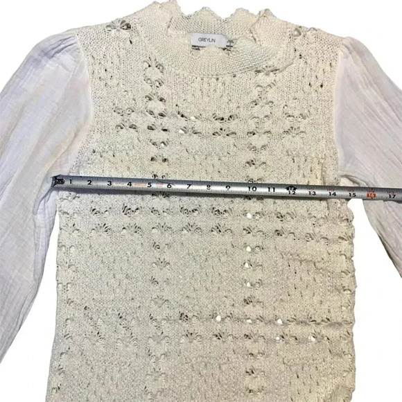 Anthropologie Greylin Cream and White Woven/Gauze Sweater- Size S - Picture 7 of 9